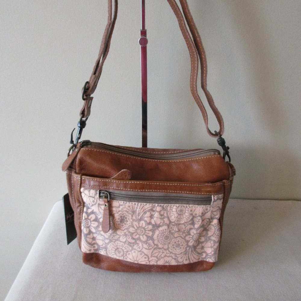 Myra Bag Crossbody Peach and Leather S-1569 - Picture 2 of 3